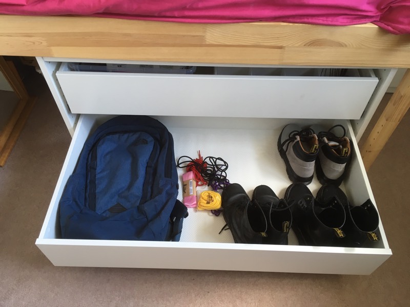 large and deep open drawer shown